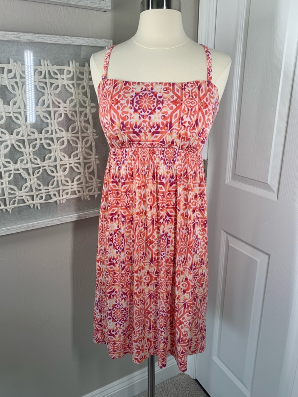 Soma bandeau style dress with orange, purple, pink print size XS